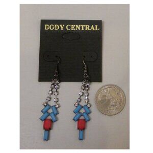 Women Fashion Drop Dangle Earrings Blue Red Rhinestones BODY CENTRAL Hook Fasten